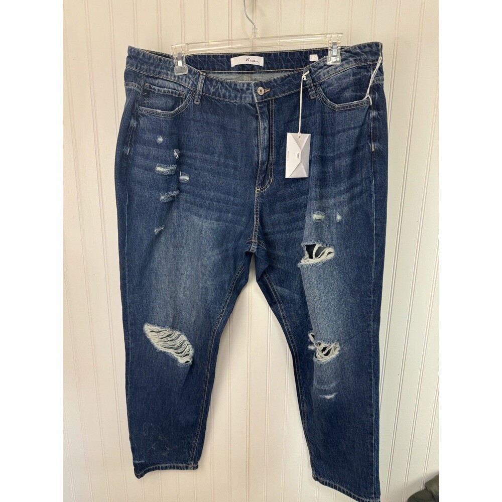 KanCan Women's Plus Size 3XL Relaxed Fit Blue Denim Distressed Jeans NWT - Picture 4 of 11